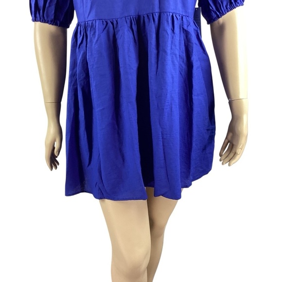 Eloquii Puff Sleeve Cutout Back Mini Dress Blue Size 14/16 - Picture 3 of 7